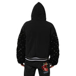 Dolce & Gabbana Black Cotton Quilted Studded Sleeve Hoodie Jacket, rear view, featuring intricate studded corduroy sleeves.