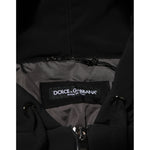 Dolce & Gabbana Black Cotton Quilted Studded Sleeve Hoodie Jacket with brand label showing inside the collar.