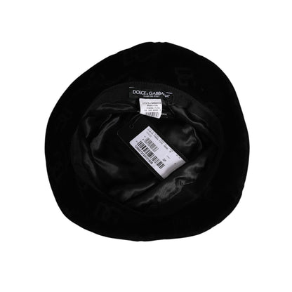 Dolce & Gabbana Black Cotton Suede Bucket Logo Capello Hat