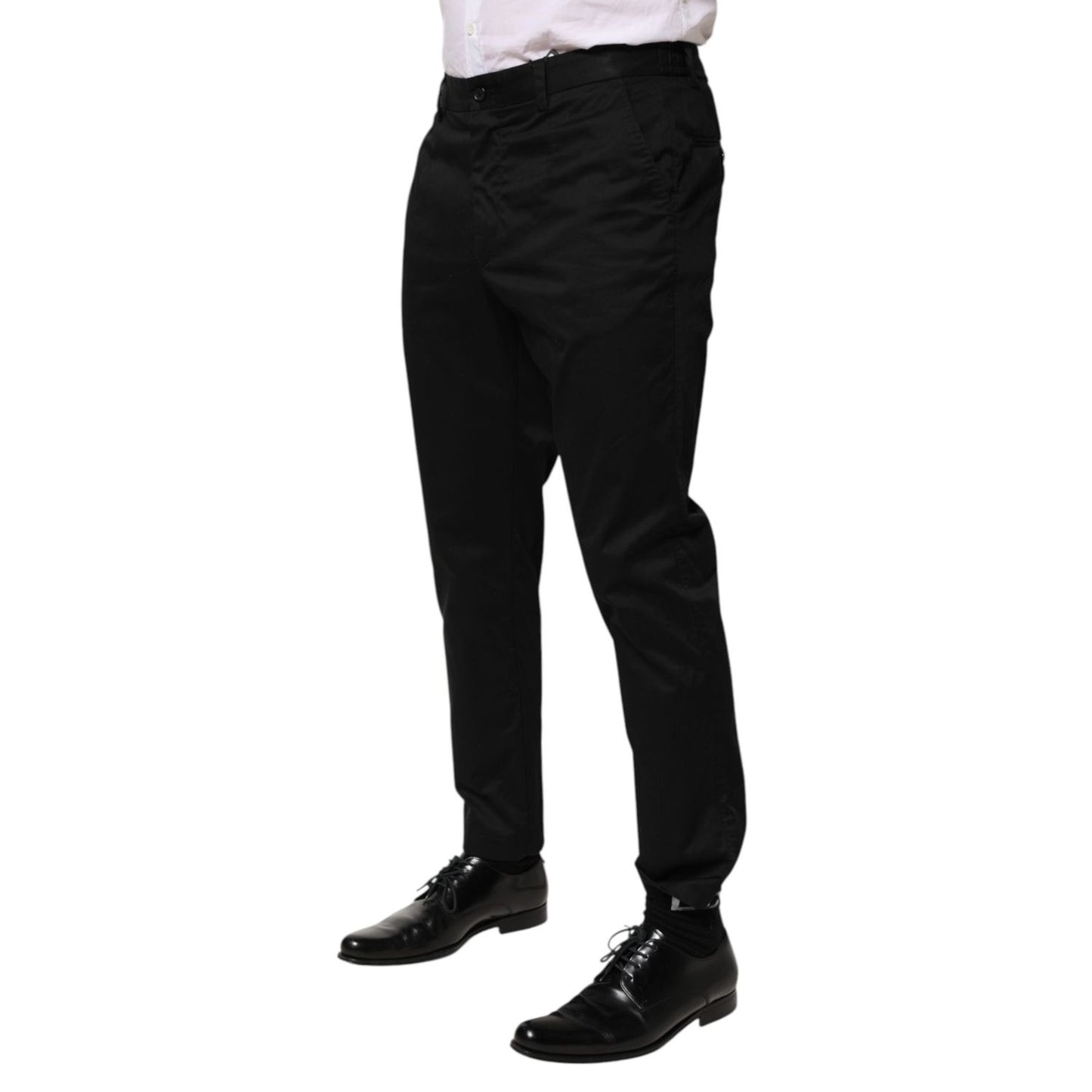 Dolce & Gabbana Black Cotton Tapered Men Formal Trousers Pants on model, highlighting elegant design and slim fit.