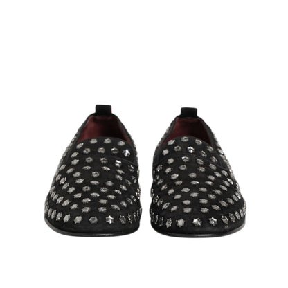 Dolce & Gabbana Black Crystal Embellished Loafers Dress Shoes