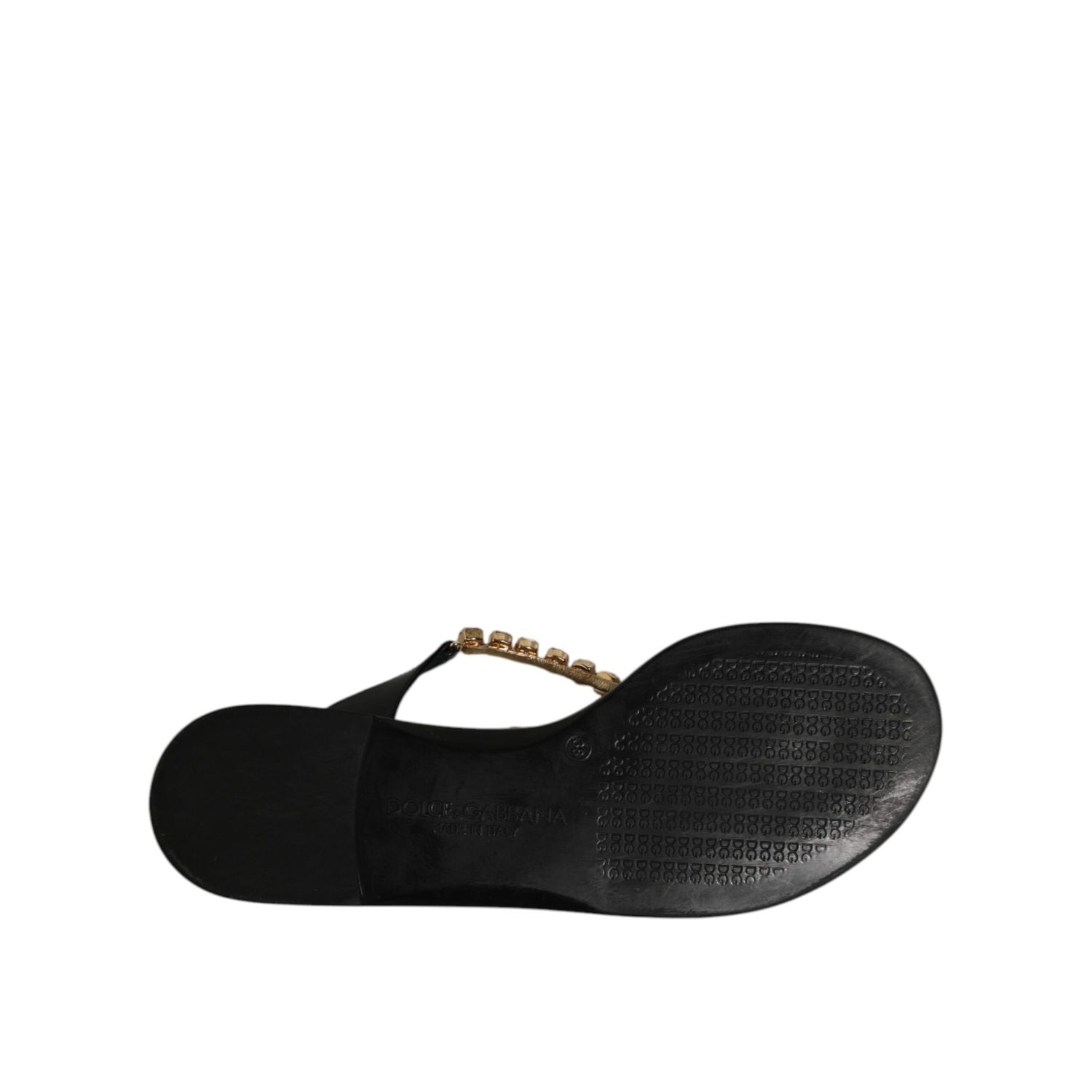 Dolce & Gabbana Black Crystals Flats Sandals Beachwear Shoes