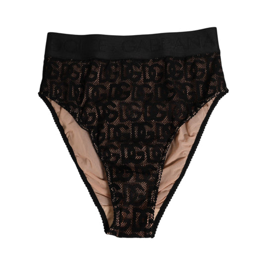 Dolce & Gabbana Black DG Logo Lace High Brief Panty Underwear