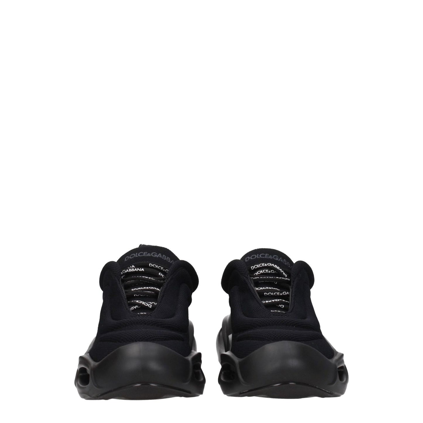 Rear view of Dolce & Gabbana Black Fabric Chunky Sneakers with logo detailing and rubber sole.