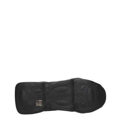 Bottom sole view of Dolce & Gabbana Black Fabric Chunky Sneakers featuring brand logo and rubber material.