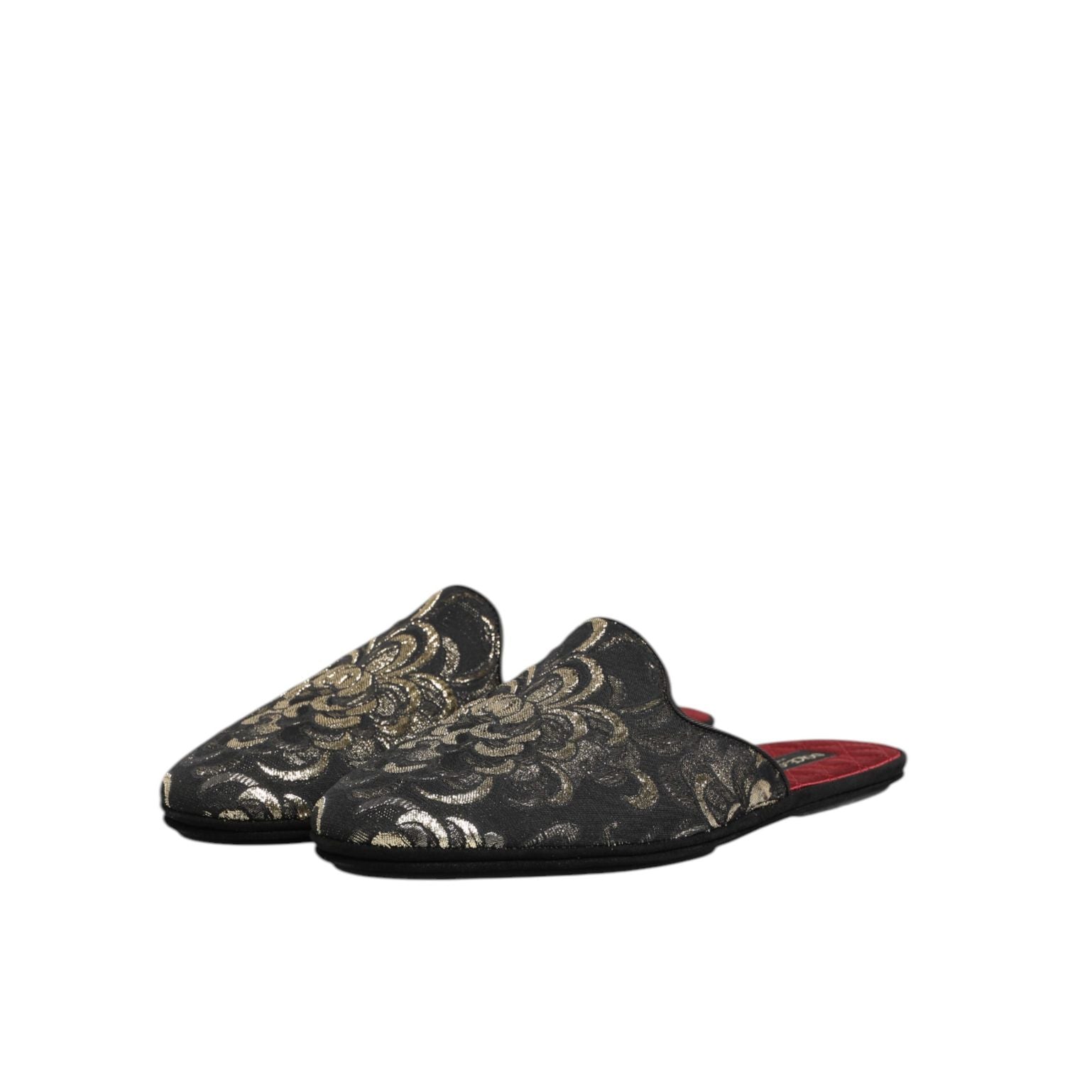 Dolce & Gabbana Black Floral Jacquard Slides Slippers Shoes