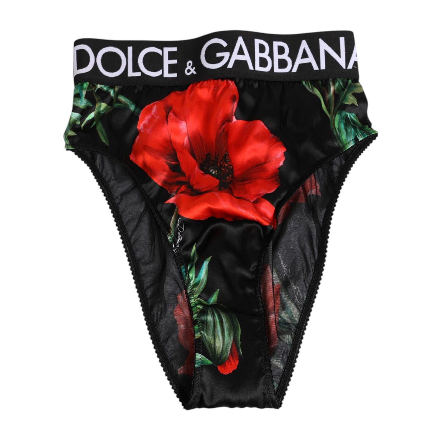 Dolce & Gabbana Black Floral Silk High Waist Panty Underwear