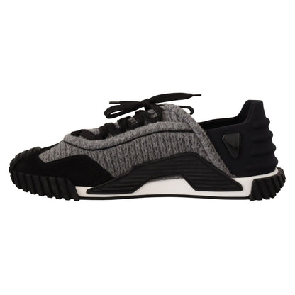 Dolce & Gabbana Black Gray Fabric Lace Up NS1 Sneakers Shoes