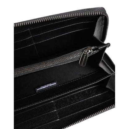Dolce & Gabbana Black Gray Leopard Leather Zip Around Continental Wallet