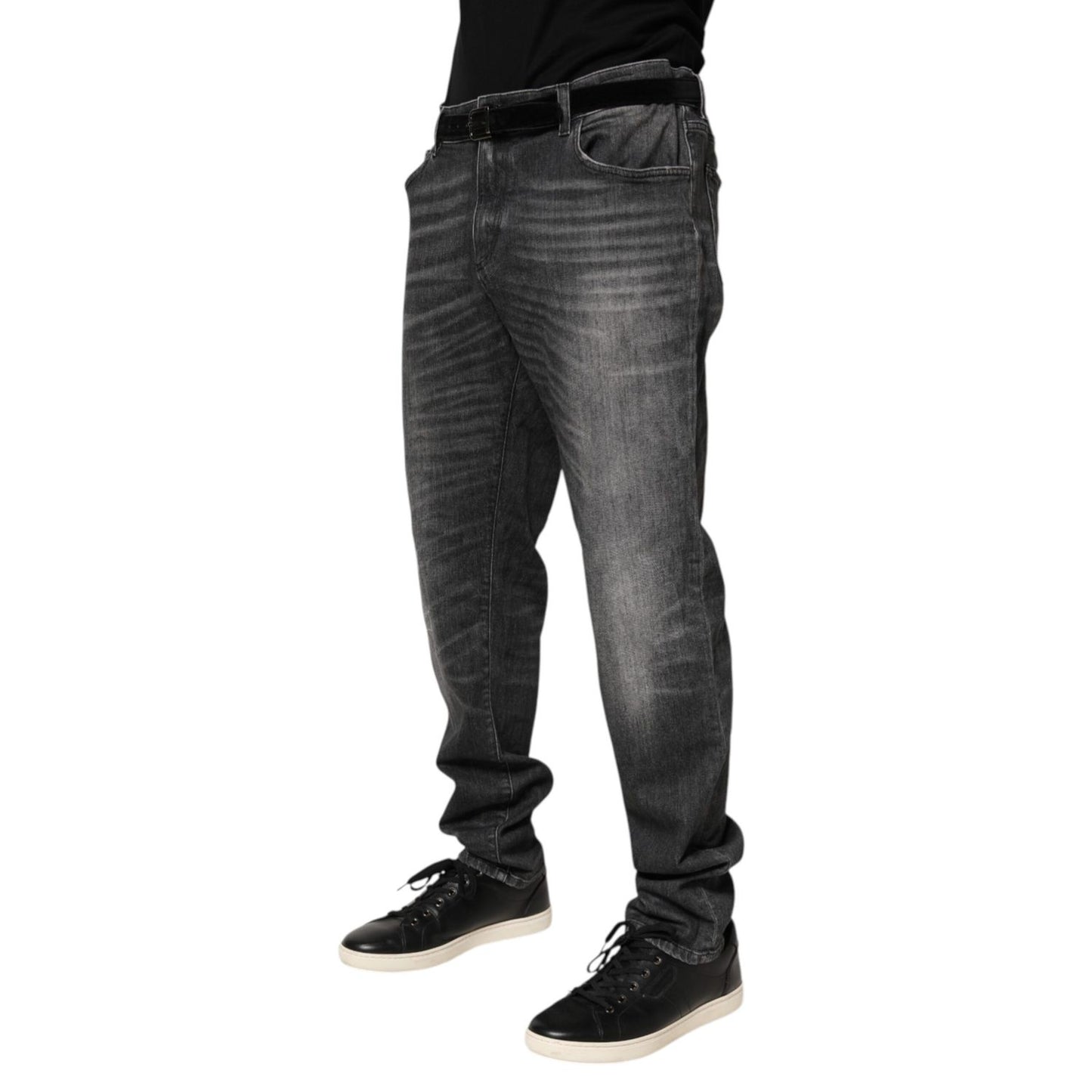 Dolce & Gabbana Black Gray Wash Slim Fit Straight Leg Denim Jeans featuring a modern design and crafted in Italy.