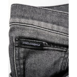 Dolce & Gabbana Black Gray Wash Slim Fit Straight Leg Denim Jeans showcasing label detail.