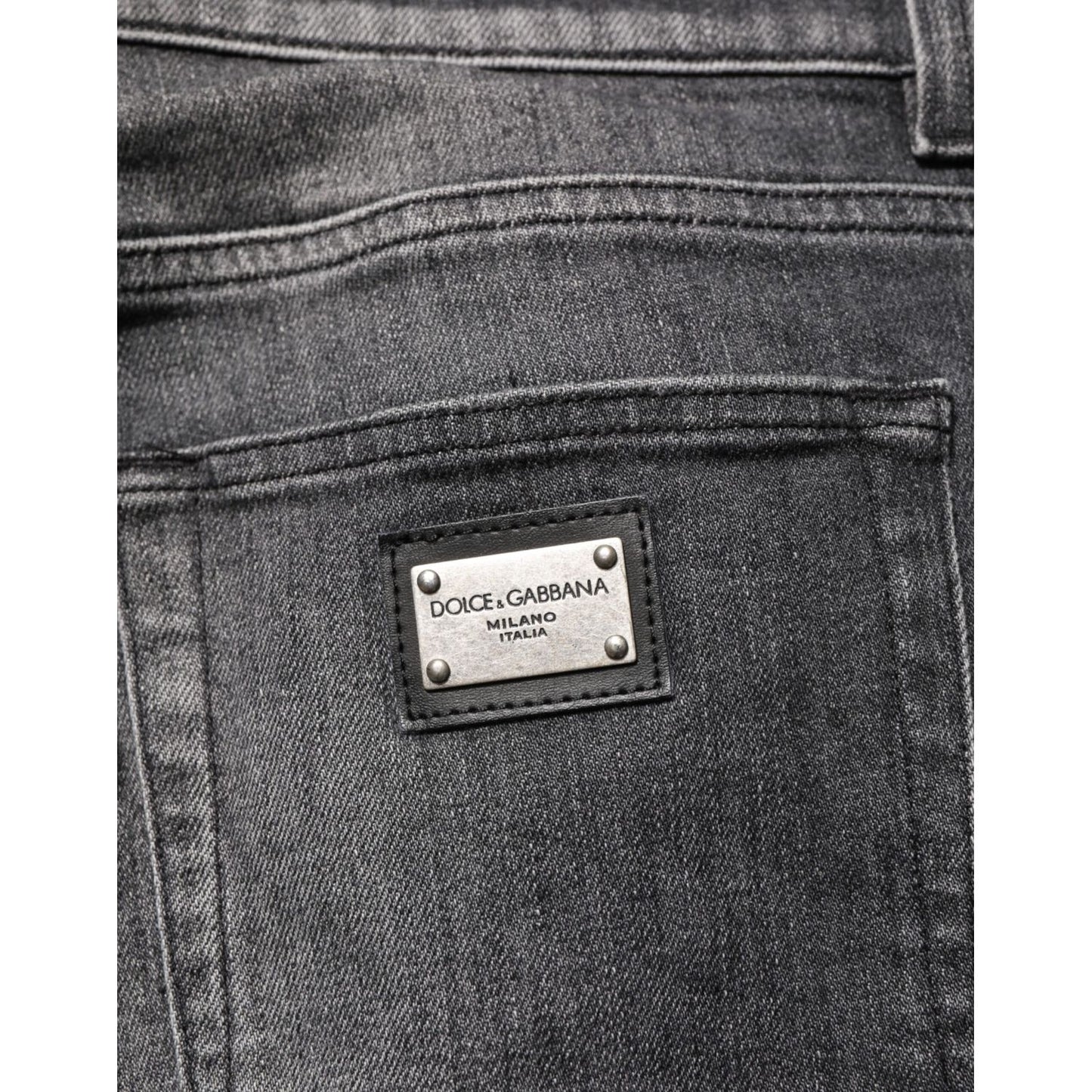 Dolce & Gabbana Black Gray Wash Slim Fit Straight Leg Denim Jeans back pocket detail
