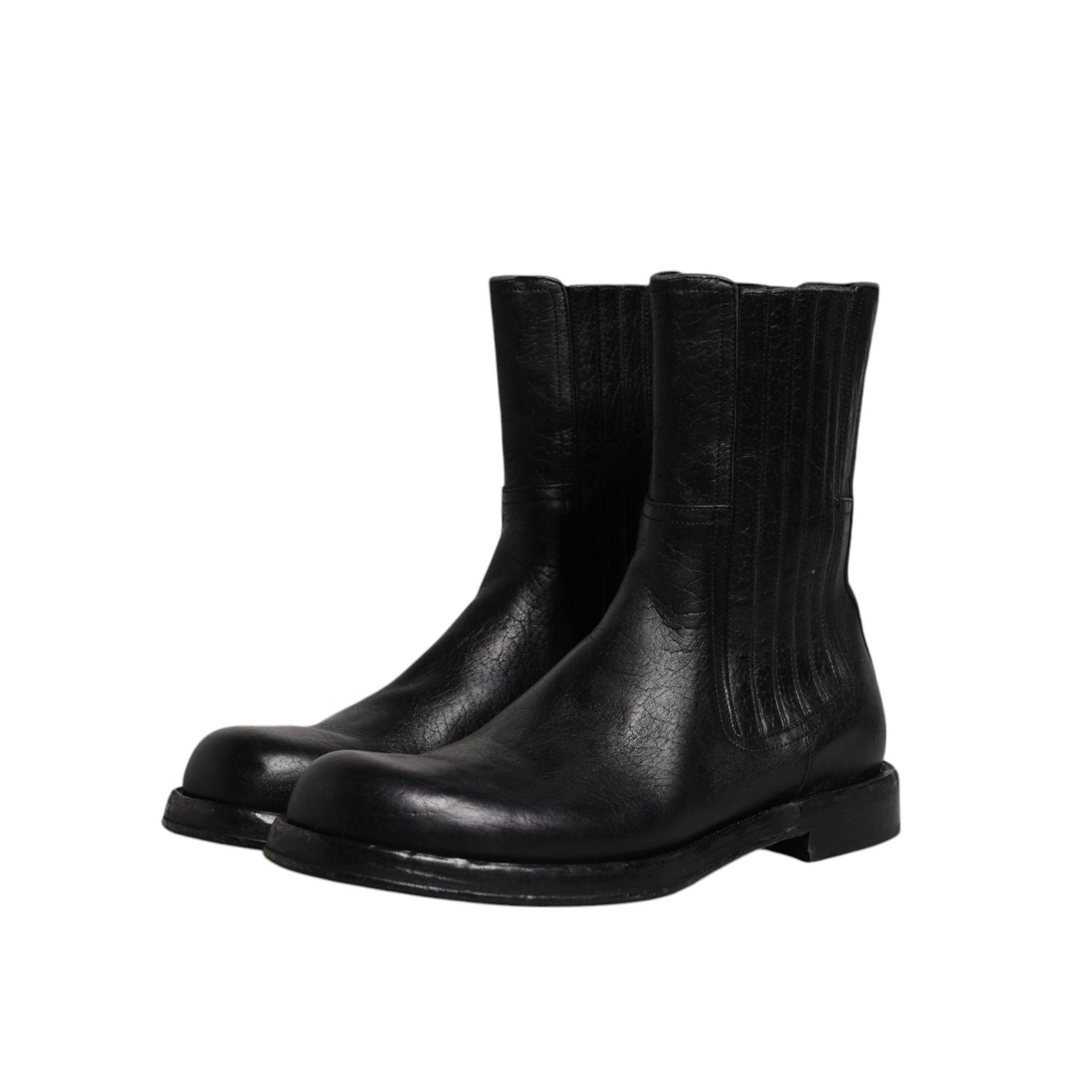 Dolce & Gabbana Black Horse Leather Mid Calf Boots Shoes
