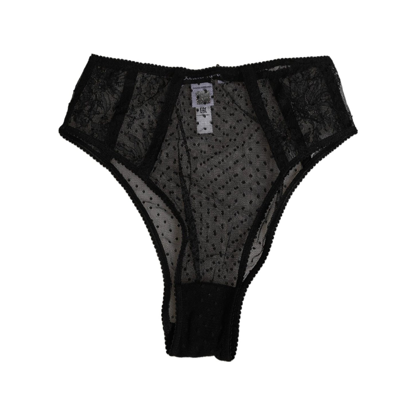 Dolce & Gabbana Black Lace Polka Dot Mesh High Waist Underwear