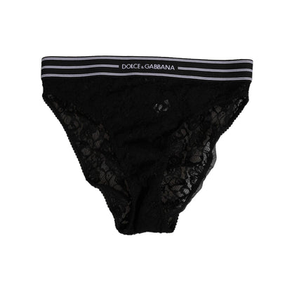 Dolce & Gabbana Black Lace Slip Brief Logo Waistband Underwear