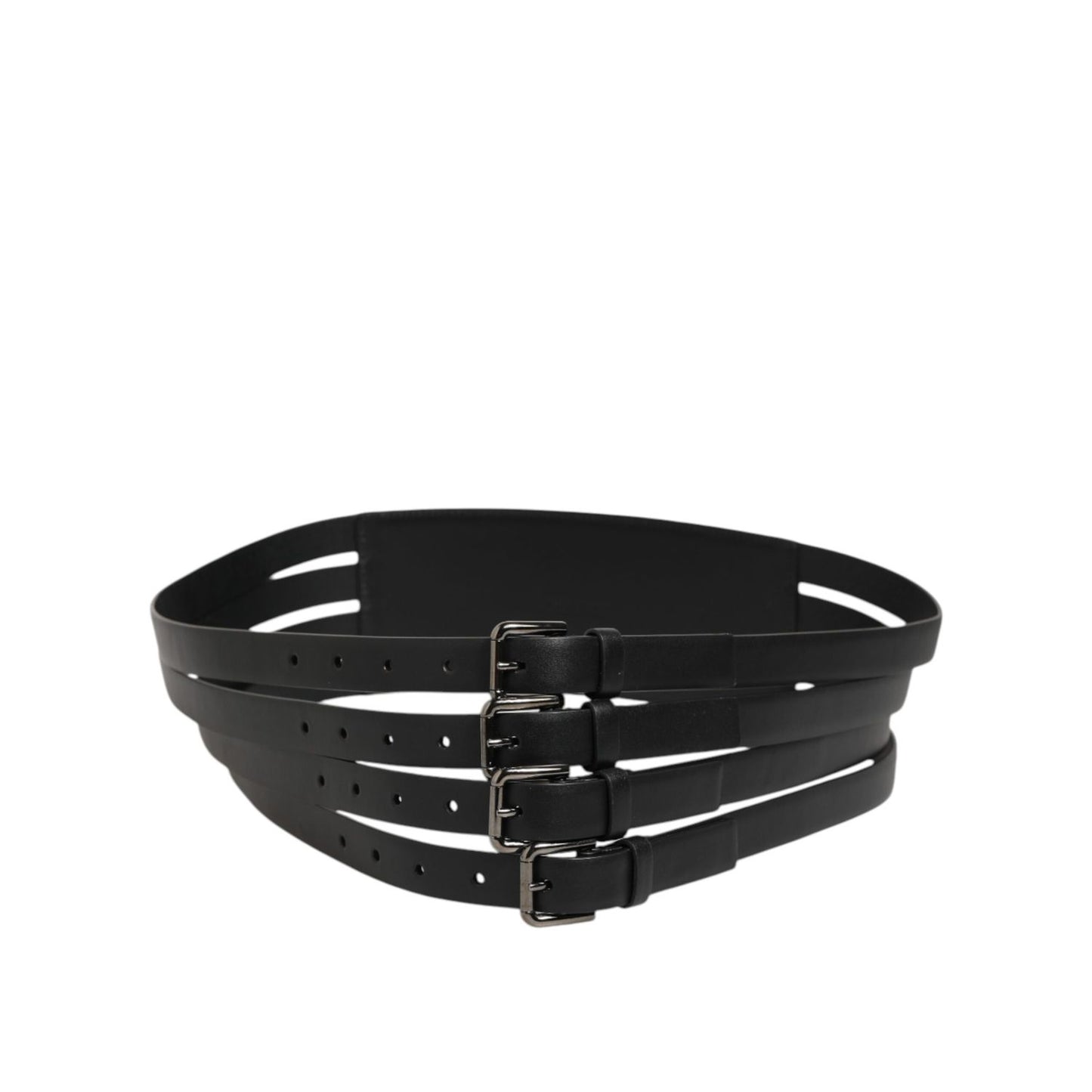 Dolce & Gabbana Black Leather 4-Strap Metal Multi-Buckle Belt