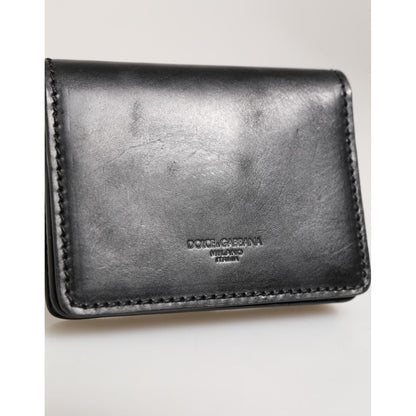 Dolce & Gabbana Black Leather Bifold Card Holder Mens Coin Purse Key Clip Wallet