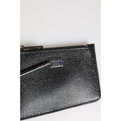 Dolce & Gabbana Black Leather Chain Link Mens Coin Purse Key Clip Holder Wallet