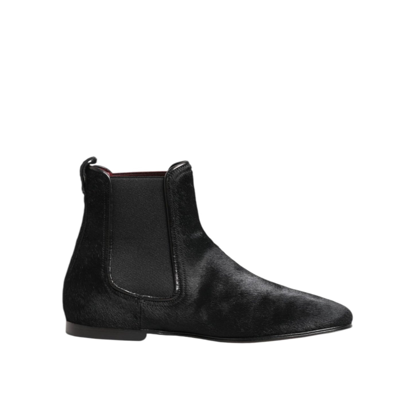 Dolce & Gabbana Black Leather Fur Men CHELSEA Boots Shoes