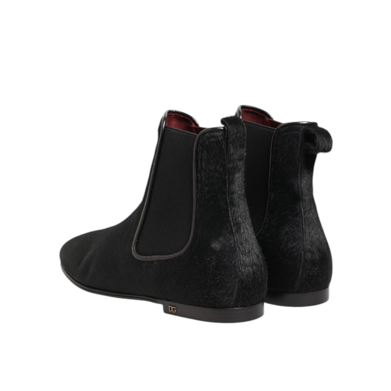 Dolce & Gabbana Black Leather Fur Men CHELSEA Boots Shoes