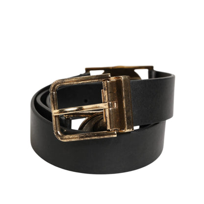 Dolce & Gabbana Black Leather Gold Silver Coin Buckle Belt