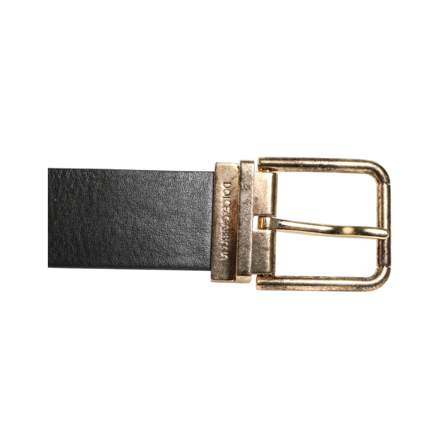 Dolce & Gabbana Black Leather Gold Silver Coin Buckle Belt
