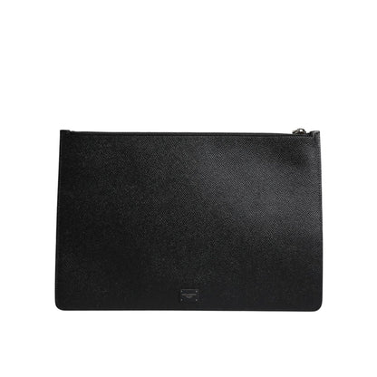 Dolce & Gabbana Black Leather Golden Pig Print Men Clutch Pouch Borse Bag