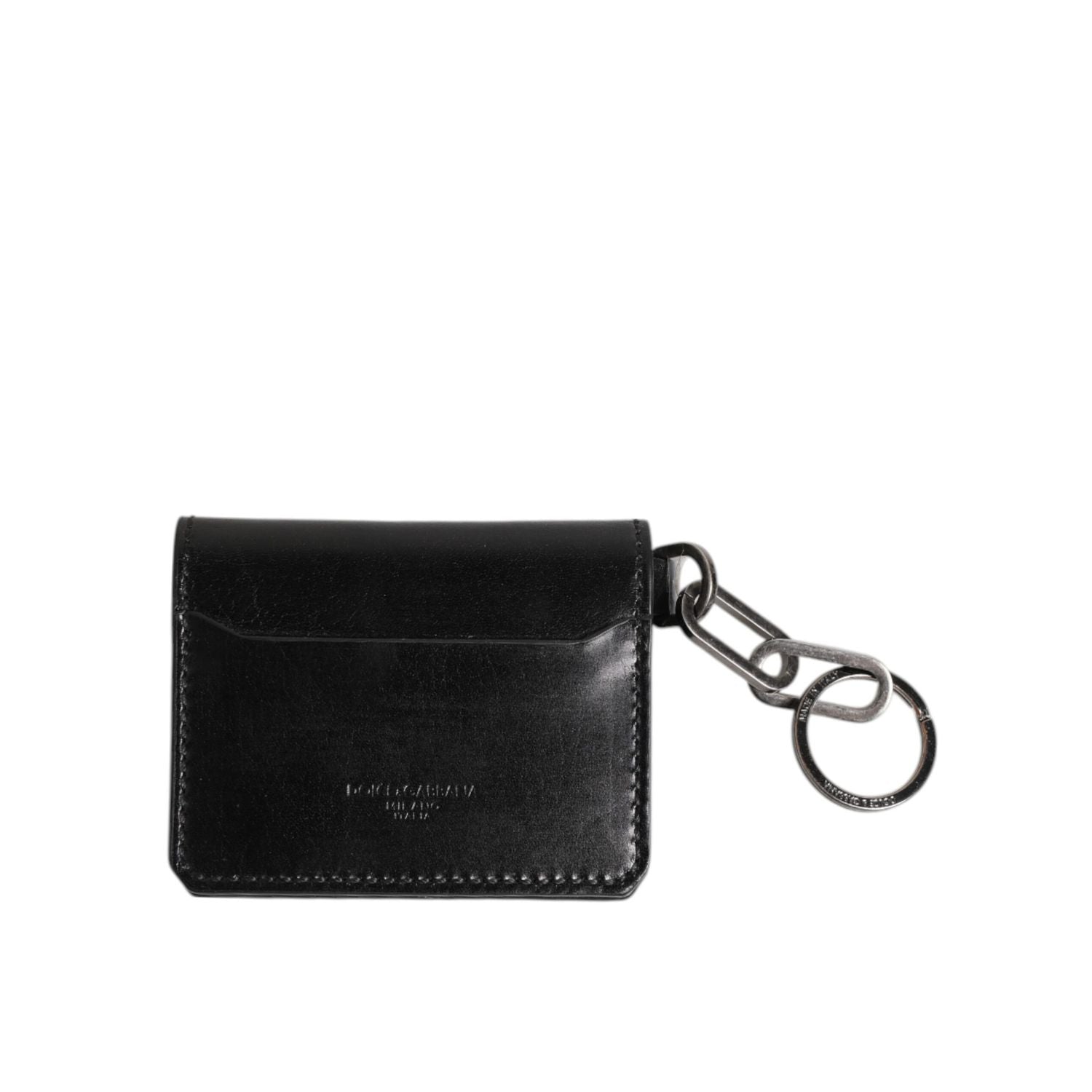 Dolce & Gabbana Black Leather Logo Embossed Key Chain Card Holder Wallet