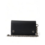 Dolce & Gabbana Black Leather Logo Embossed Mini Bifold Wallet Borse Bag with chain for men