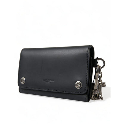Dolce & Gabbana Black Leather Logo Embossed Mini Bifold Wallet Borse Bag