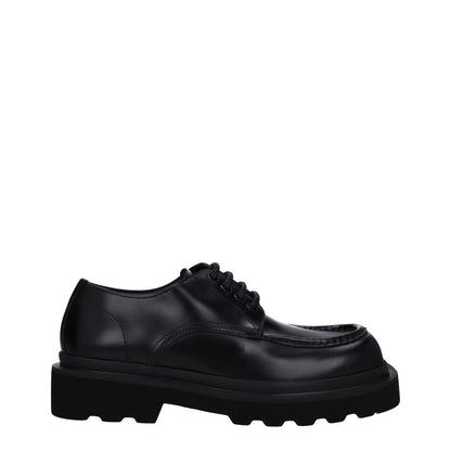 Dolce & Gabbana Black Leather Oxfords And Derbies, casual lace up shoes with round toe and rubber sole, mid heel, elegant design.