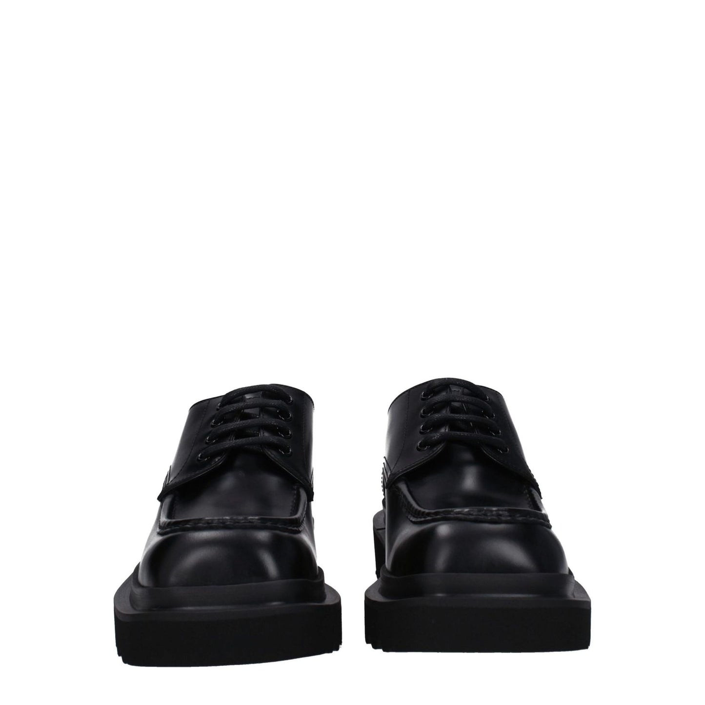 Dolce & Gabbana Black Leather Oxfords And Derbies, lace up, round toe, mid heel, casual style with rubber sole.