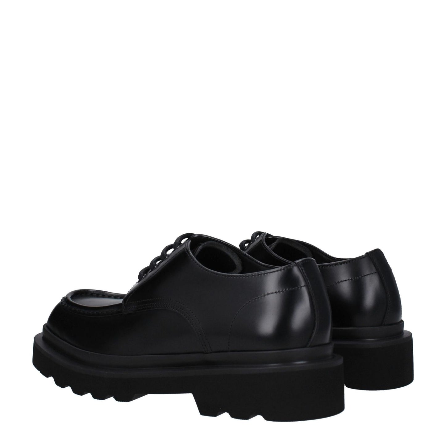 Dolce & Gabbana Black Leather Oxfords And Derbies with lace up and monkstrap, rubber sole, and mid heels, new collection shoes.
