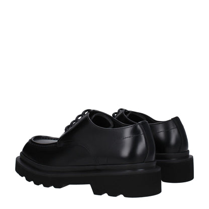 Dolce & Gabbana Black Leather Oxfords And Derbies with lace up and monkstrap, rubber sole, and mid heels, new collection shoes.