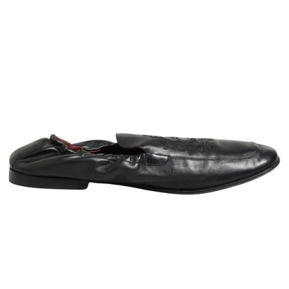 Dolce & Gabbana Black Leather Slip On Men Flat Loafers Shoes