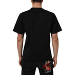 Back view of Dolce & Gabbana Black Logo Print Cotton Men Crew Neck T-shirt with short sleeves, showcasing comfort and style.