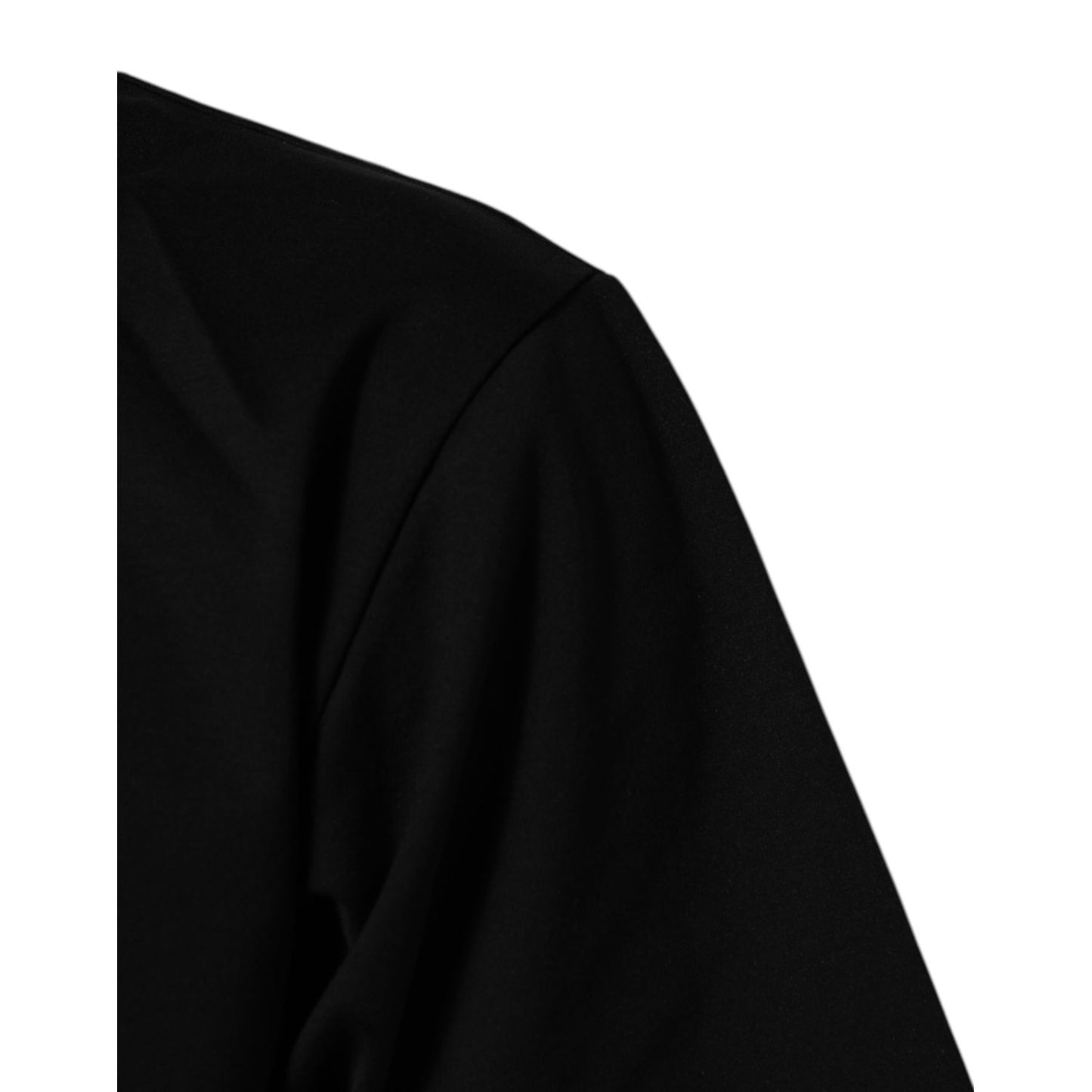 Close-up of Dolce & Gabbana Black Logo Print Cotton Men Crew Neck T-shirt showcasing premium fabric.