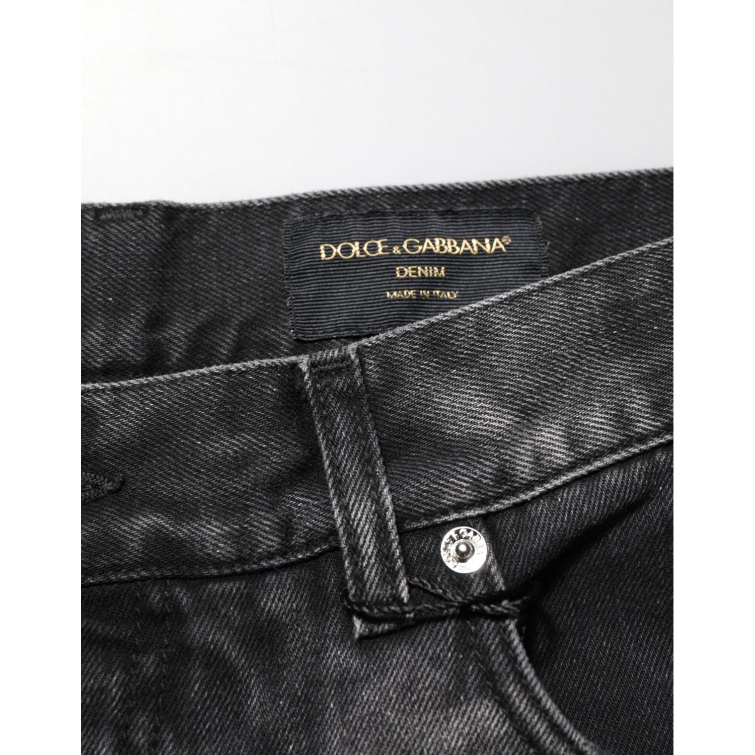 Dolce & Gabbana Black Marbled Effect Straight Men Denim Jeans