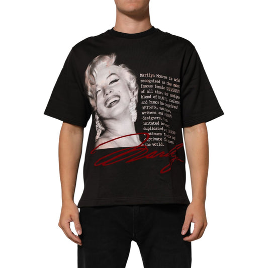 Dolce & Gabbana Black Marilyn Monroe Cotton Crew Neck T-shirt showcasing iconic print, perfect for stylish and comfortable wear.