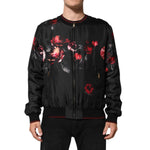 Dolce & Gabbana Black Red Floral Silk Bomber Blouson Jacket with zip closure and burgundy accents.
