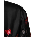 Dolce & Gabbana Black Red Floral Silk Bomber Blouson Jacket close-up of fabric detail