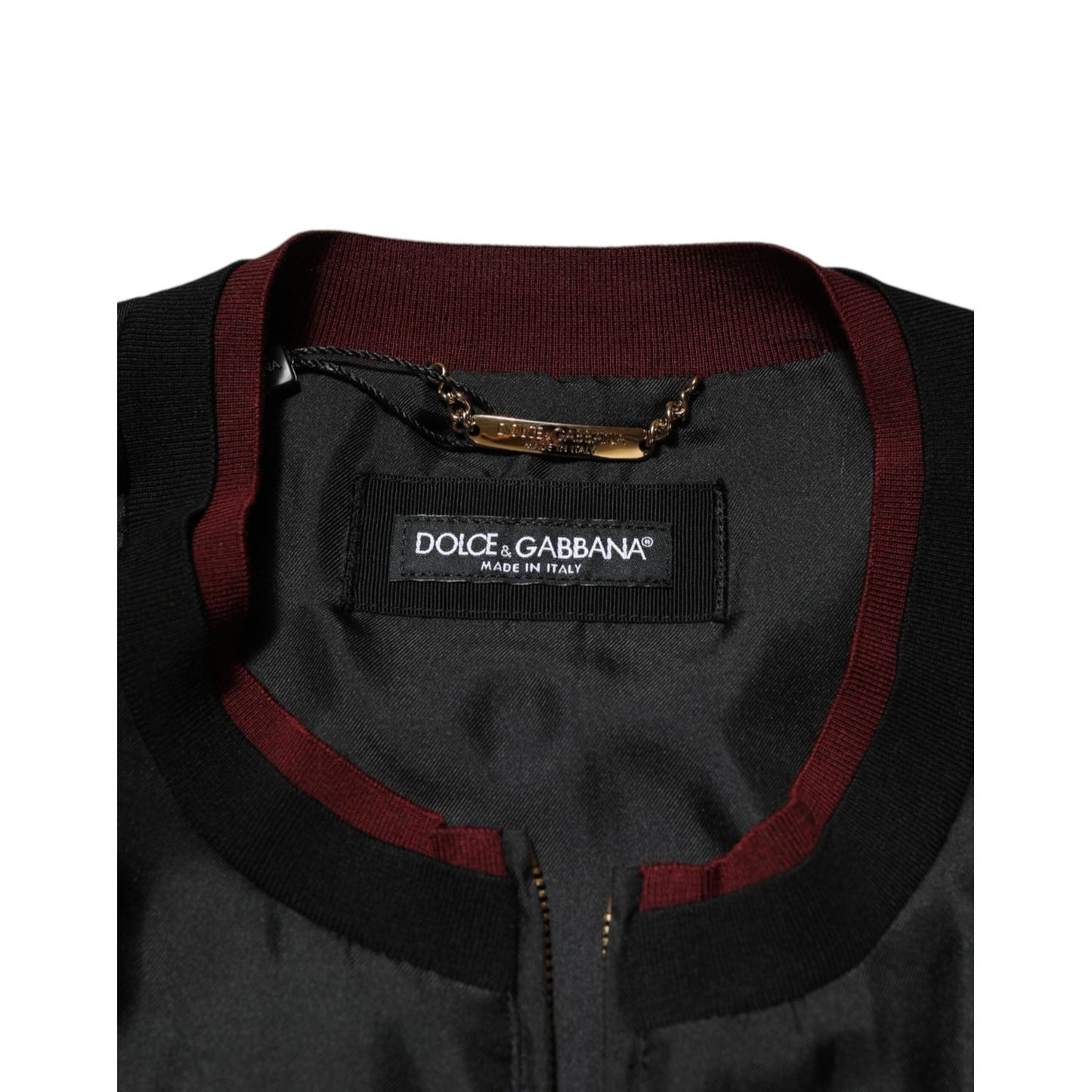 Dolce & Gabbana Black Red Floral Silk Bomber Blouson Jacket close-up with label