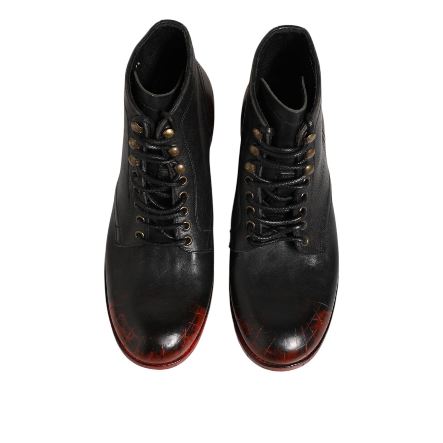 Dolce & Gabbana Black Red Lace Up Short Ankle Boot Shoes