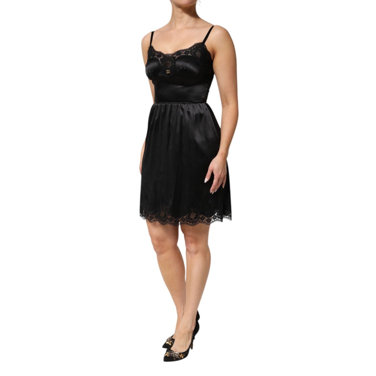 Dolce & Gabbana Black Silk Blend Lace Trim Sleeveless Mini Dress