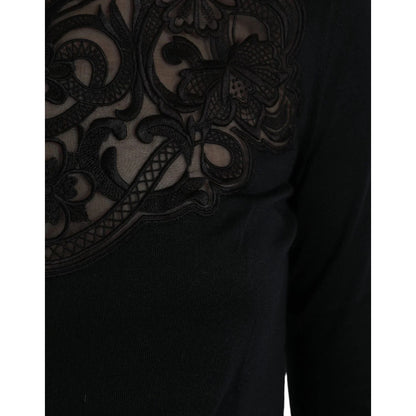 Dolce & Gabbana Black Silk Lace Trim Long Sleeves Blouse Top