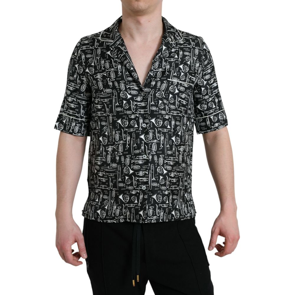 Dolce & Gabbana Black Silk Pattern Shirt, regular fit, featuring luxurious silk fabric with intricate patterns.