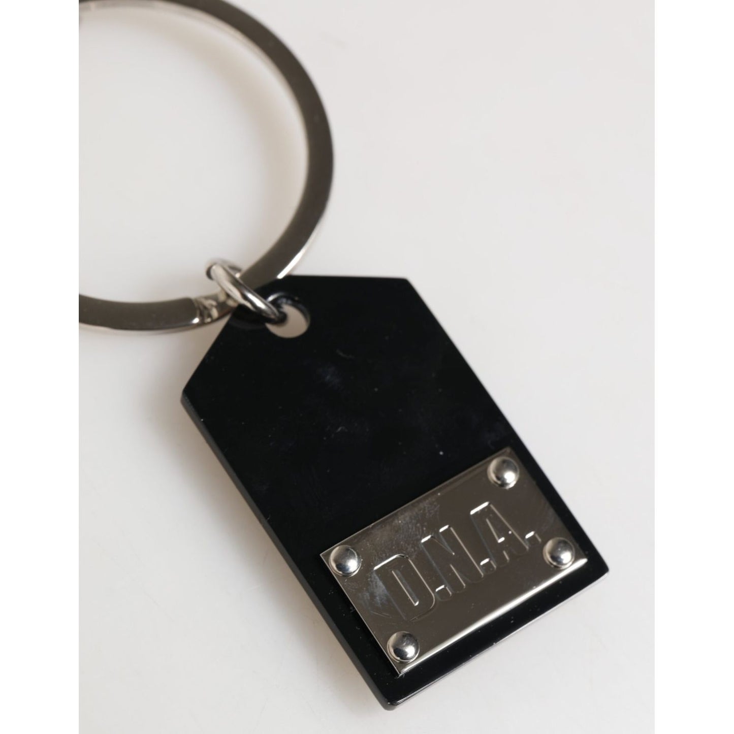 Dolce & Gabbana Black Sint Glass Plaque DG Logo Metal PlateKeychain Keyring