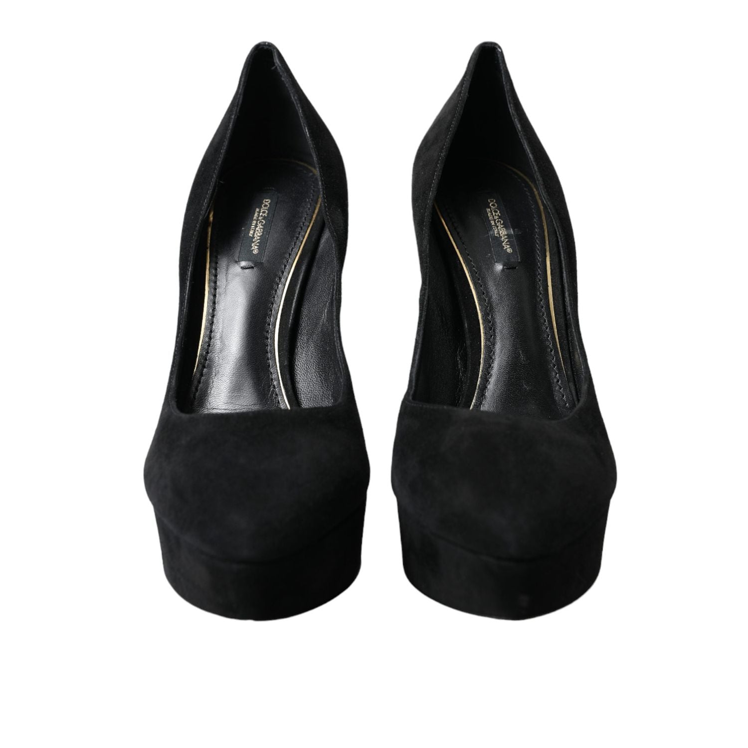 Dolce & Gabbana Black Suede Leather Platform Heel Pumps Shoes