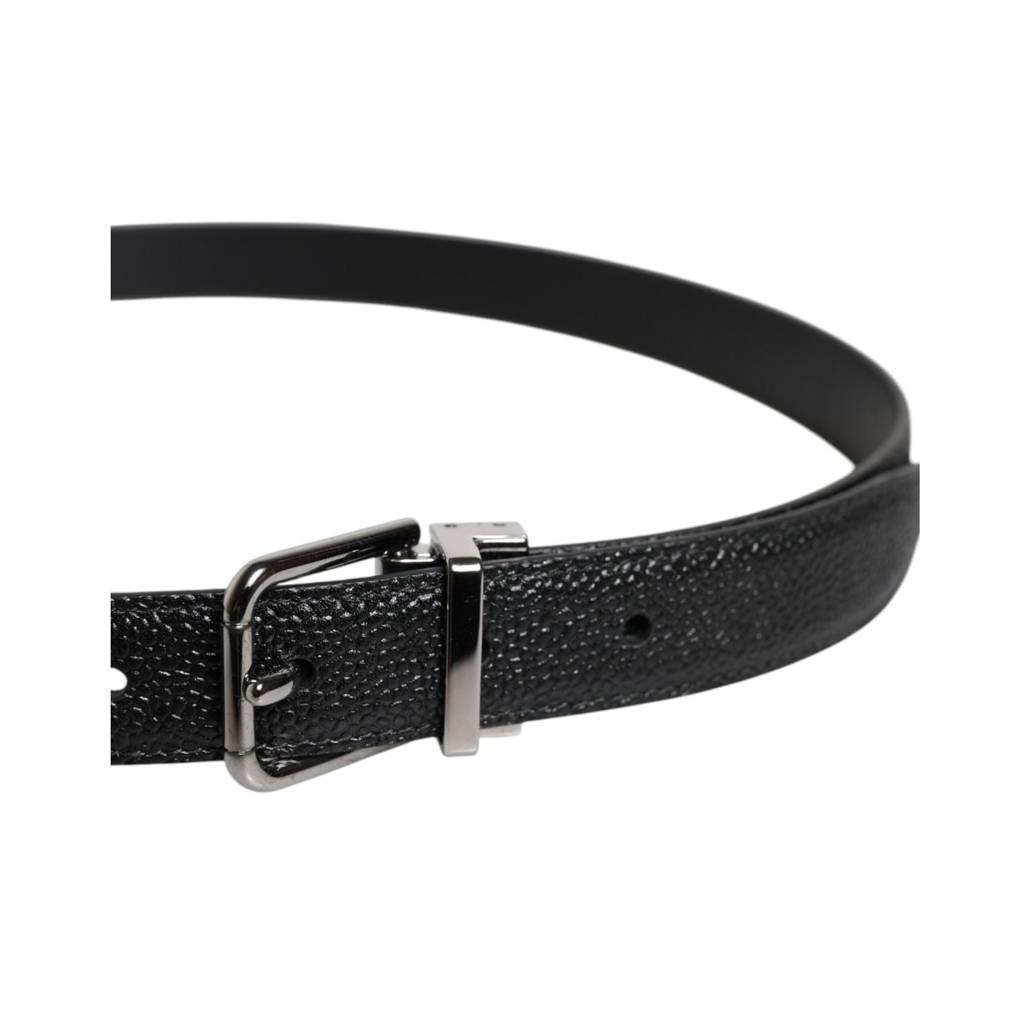 Dolce & Gabbana Black Textured Leather Silver Metal Buckle Men Belt