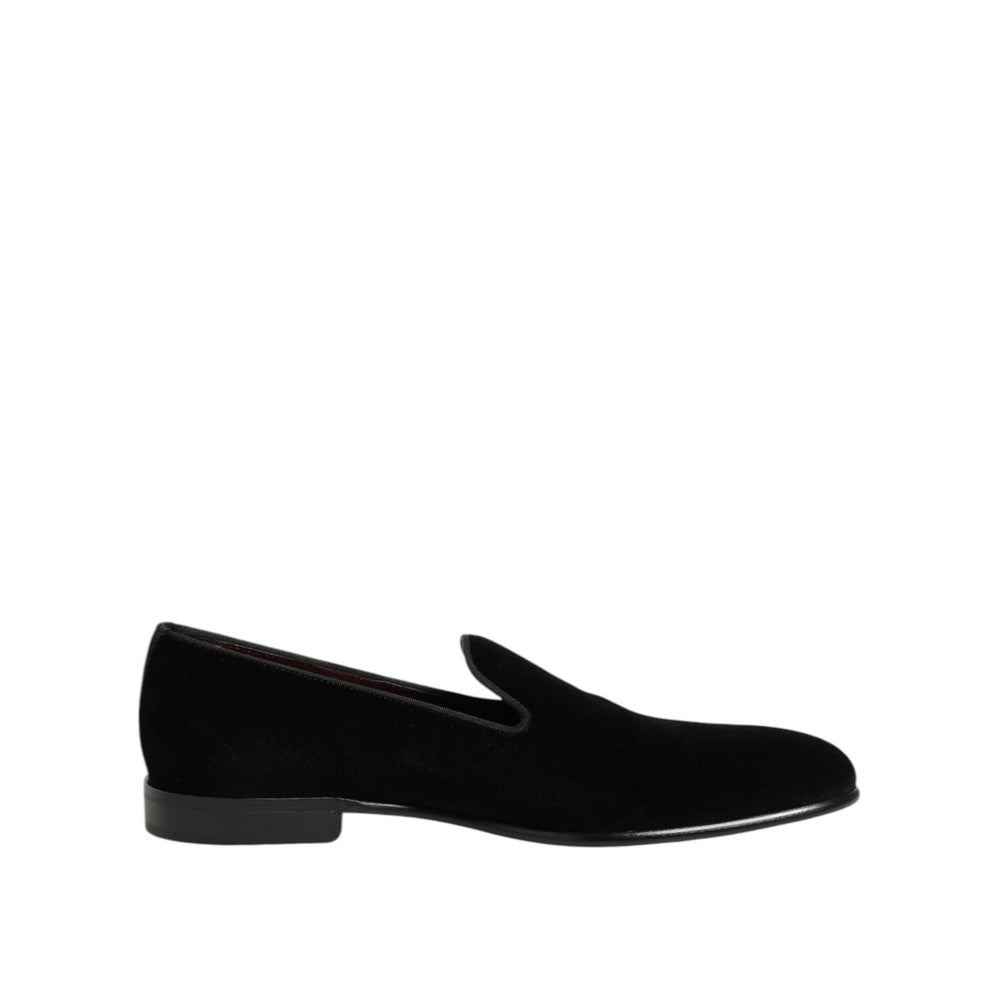 "Dolce & Gabbana Black Velvet Slip On Men Loafers Formal Shoes side view"